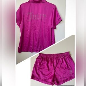 Juicy Couture Embelished PJ Set Top Short Sleeves & Shorts|Hot Pink~XL